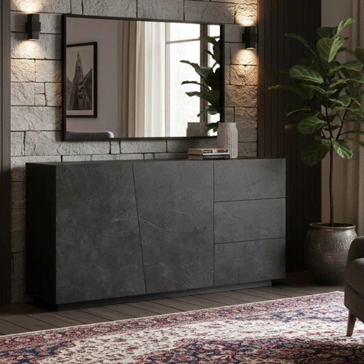Credenza ardesia 180x43x86h cm 2 ante e 3 cassetti - Ariet