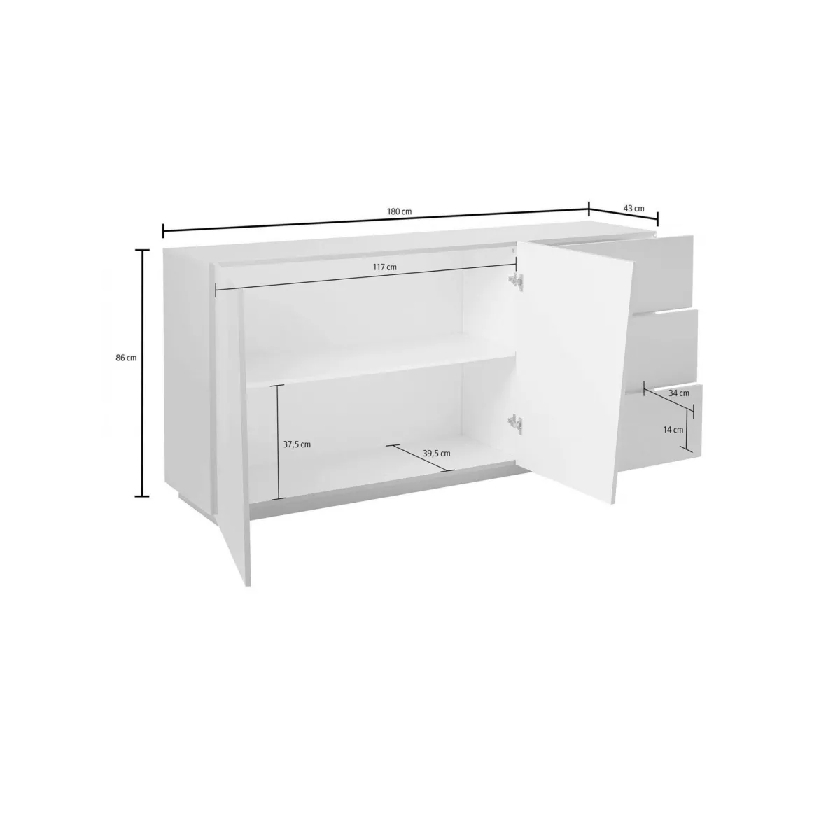 Credenza ardesia 180x43x86h cm 2 ante e 3 cassetti - Ariet