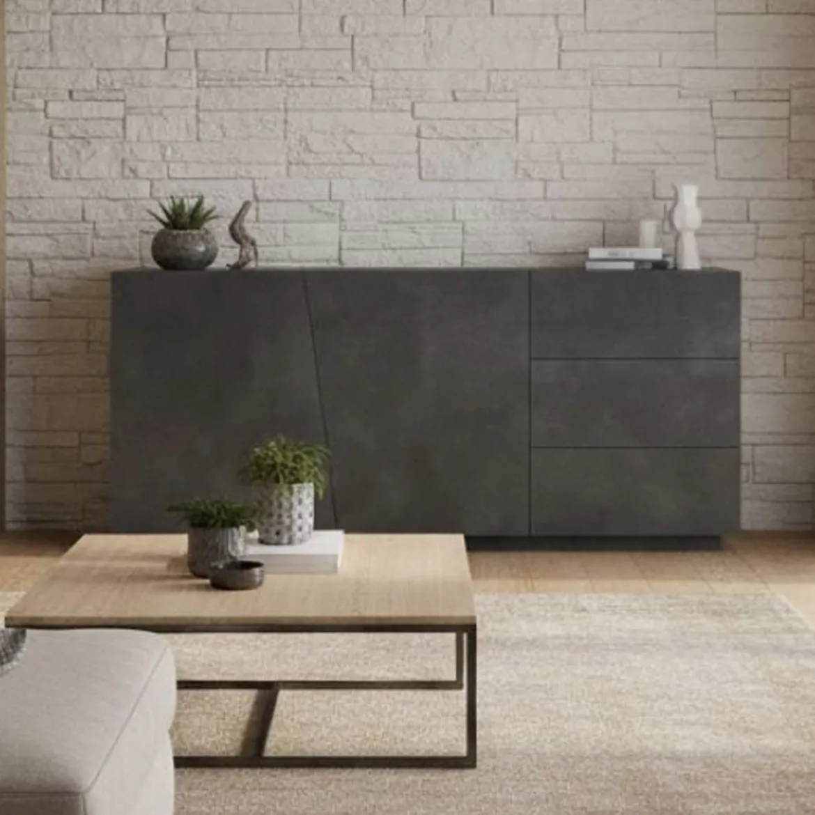 Credenza ardesia 180x43x86h cm 2 ante e 3 cassetti - Ariet