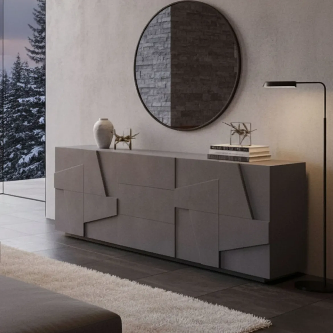 Credenza ardesia 224x44x86h cm 4 ante e 3 cassetti - Zeus