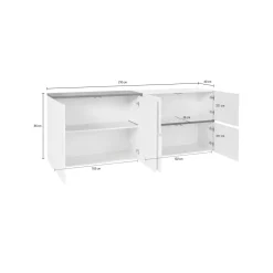 Credenza Asaba, cm 210x40h80, Bianco lucido e Ardesia