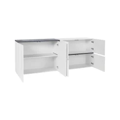 Credenza Asaba, cm 210x40h80, Bianco lucido e Ardesia