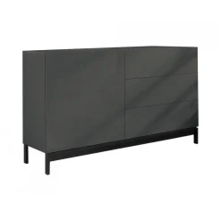 Credenza bassa antracite lucida 110x40x47h cm 1 anta e 3 cassetti - Adana