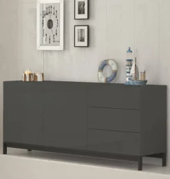 Credenza bassa antracite lucida 170x40x60h cm 3 ante e 1 cassetto - Arina