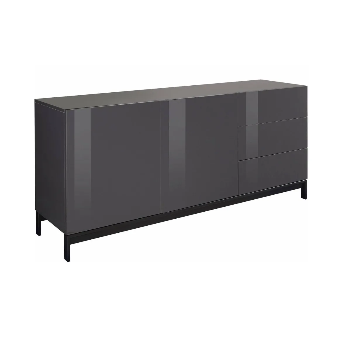 Credenza bassa antracite lucida 170x40x60h cm 3 ante e 1 cassetto - Arina