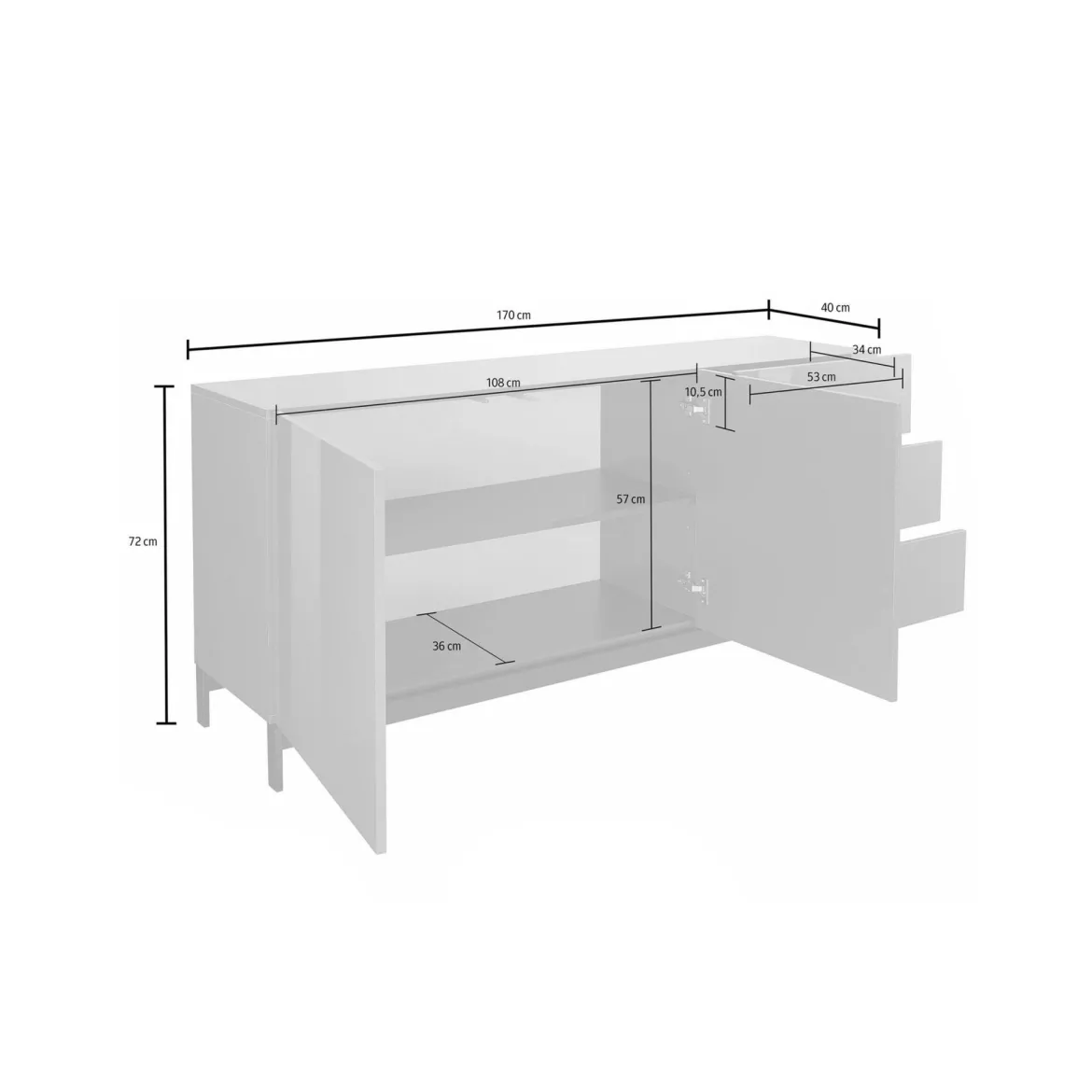Credenza bassa antracite lucida 170x40x60h cm 3 ante e 1 cassetto - Arina