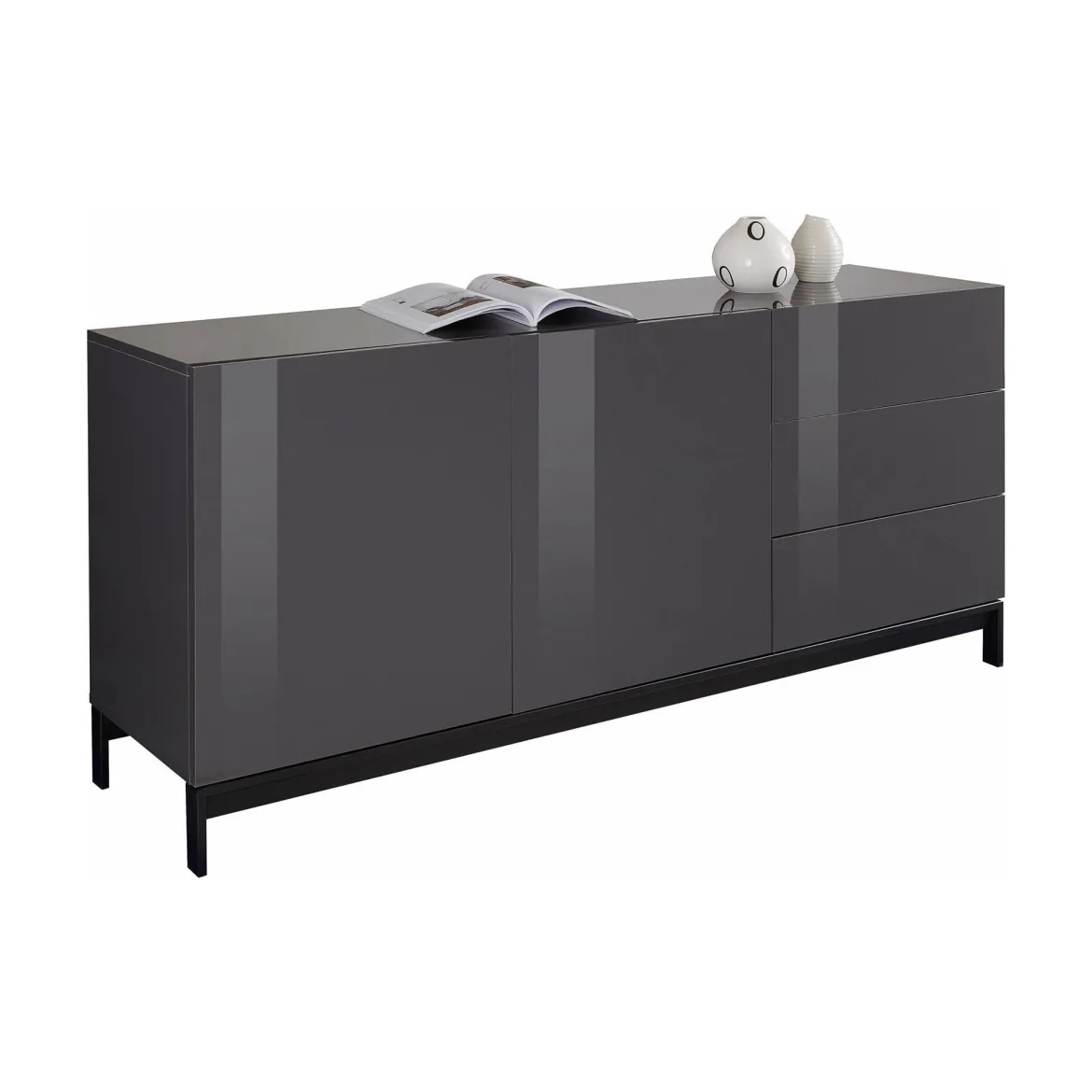 Credenza bassa antracite lucida 170x40x60h cm 3 ante e 1 cassetto - Arina
