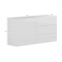 Credenza bassa bianco lucida 110x40x47h cm 1 anta e 3 cassetti - Adana