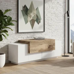 Credenza bassa bianco lucida e ardesia 120x45x46h cm 3 ante - Aspera