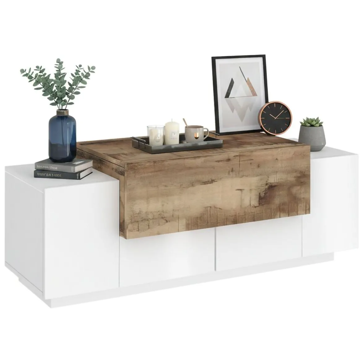 Credenza bassa bianco lucida e ardesia 120x45x46h cm 3 ante - Aspera