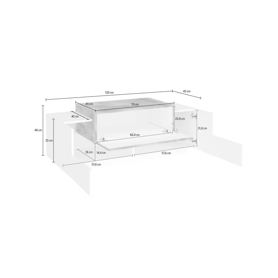 Credenza bassa bianco lucida e ardesia 120x45x46h cm 3 ante - Aspera