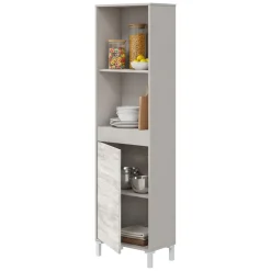 Credenza Beige Bianco Anticato Cassetti 3 Ripiani 49x28x174h cm, Apertura Push Pull - Spineda
