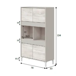 Credenza Beige Bianco Cassetti 3 Ripiani 78x33x134h cm, Apertura Push Pull - Mezzate