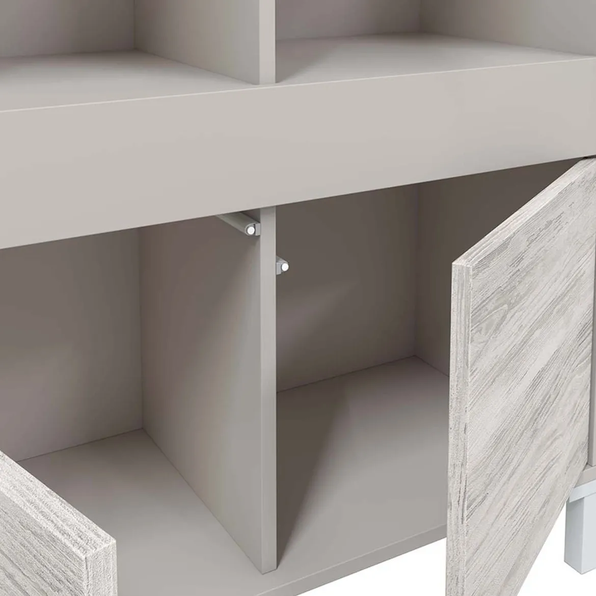 Credenza Beige Bianco Cassetti 3 Ripiani 78x33x134h cm, Apertura Push Pull - Mezzate