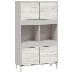 Credenza Beige Bianco Cassetti 3 Ripiani 78x33x134h cm, Apertura Push Pull - Mezzate