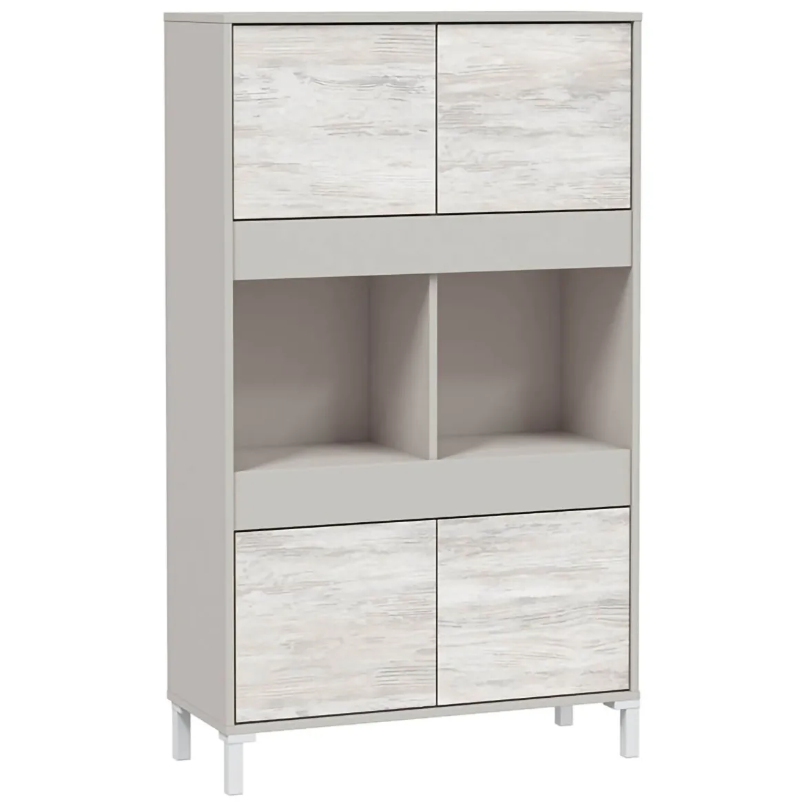 Credenza Beige Bianco Cassetti 3 Ripiani 78x33x134h cm, Apertura Push Pull - Mezzate