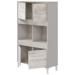 Credenza Beige Bianco Cassetti 3 Ripiani 78x33x134h cm, Apertura Push Pull - Mezzate