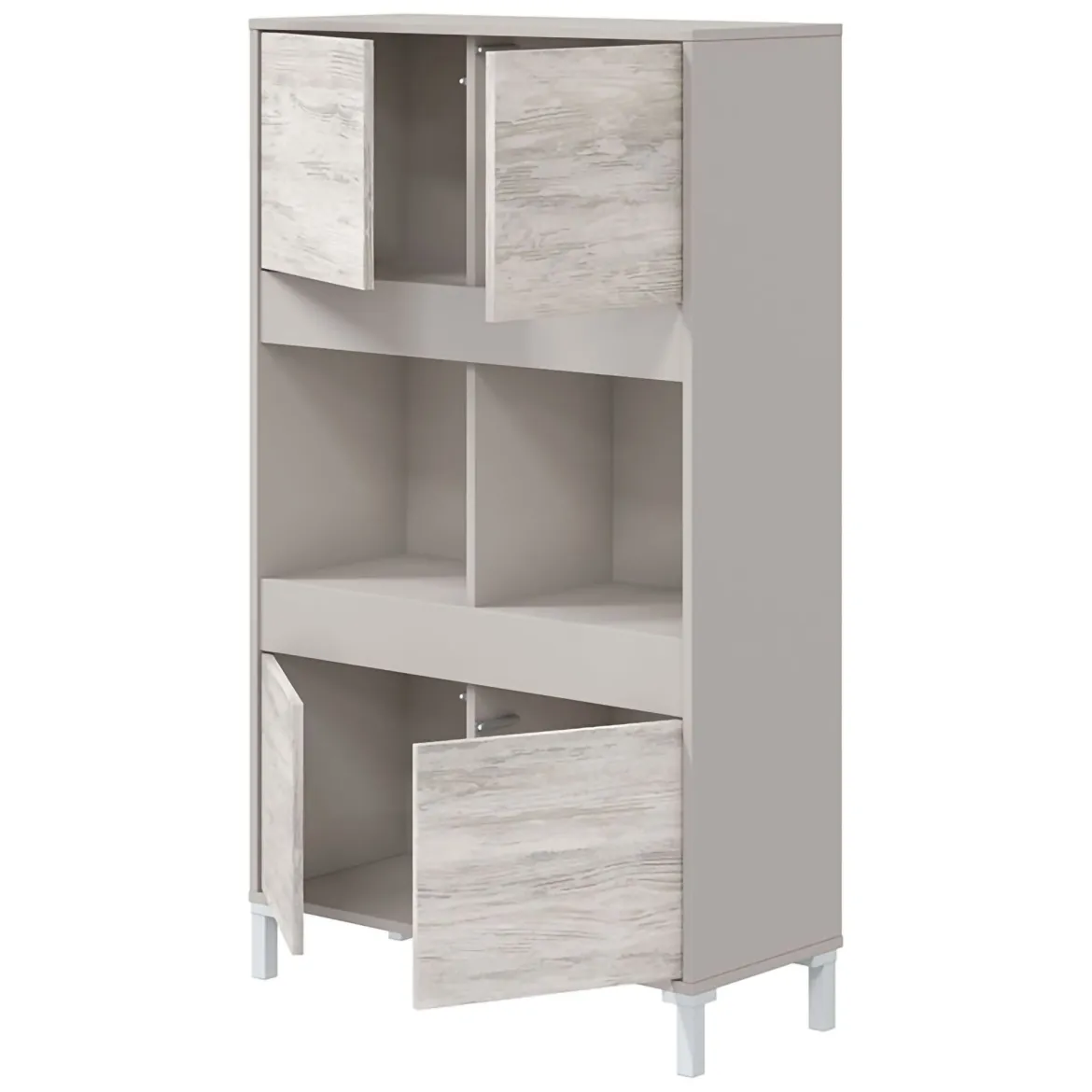 Credenza Beige Bianco Cassetti 3 Ripiani 78x33x134h cm, Apertura Push Pull - Mezzate