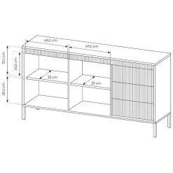 Credenza Beige 3 Cassetti 2 Ripiani 154x40x81h cm, Apertura Battente, Scorrevole - Hatomo