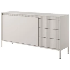 Credenza Beige 3 Cassetti 2 Ripiani 154x40x81h cm, Apertura Battente, Scorrevole - Hatomo