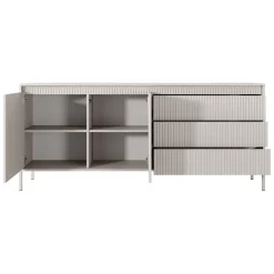 Credenza Beige 3 Cassetti 2 Ripiani 187x40x81h cm, Apertura Battente, Scorrevole - Hatone