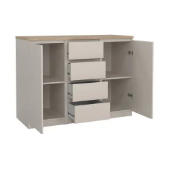 Credenza Beige 4 Cassetti 2 Ripiani 121x50x91h cm, Apertura Battente, Scorrevole - Angelika