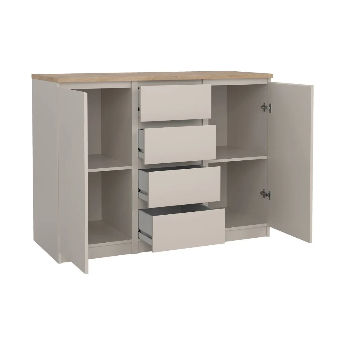 Credenza Beige 4 Cassetti 2 Ripiani 121x50x91h cm, Apertura Battente, Scorrevole - Angelika