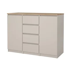 Credenza Beige 4 Cassetti 2 Ripiani 121x50x91h cm, Apertura Battente, Scorrevole - Angelika