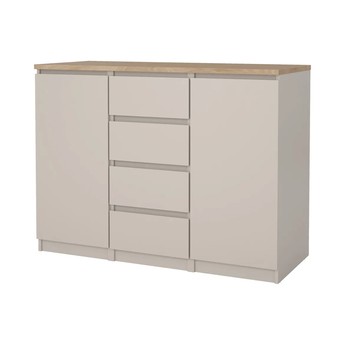 Credenza Beige 4 Cassetti 2 Ripiani 121x50x91h cm, Apertura Battente, Scorrevole - Angelika