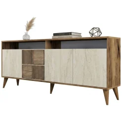 Credenza Beige Marmo Marrone Marmo 2 Ripiani 4 Ante 180x35x78h cm, 6 Vani - Roattos