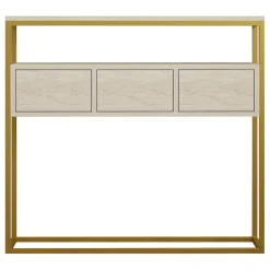 Credenza Beige Marmo oro 4 Vani 3 Ante 90x34x70h cm, Apertura a Ribalta - Gemonio