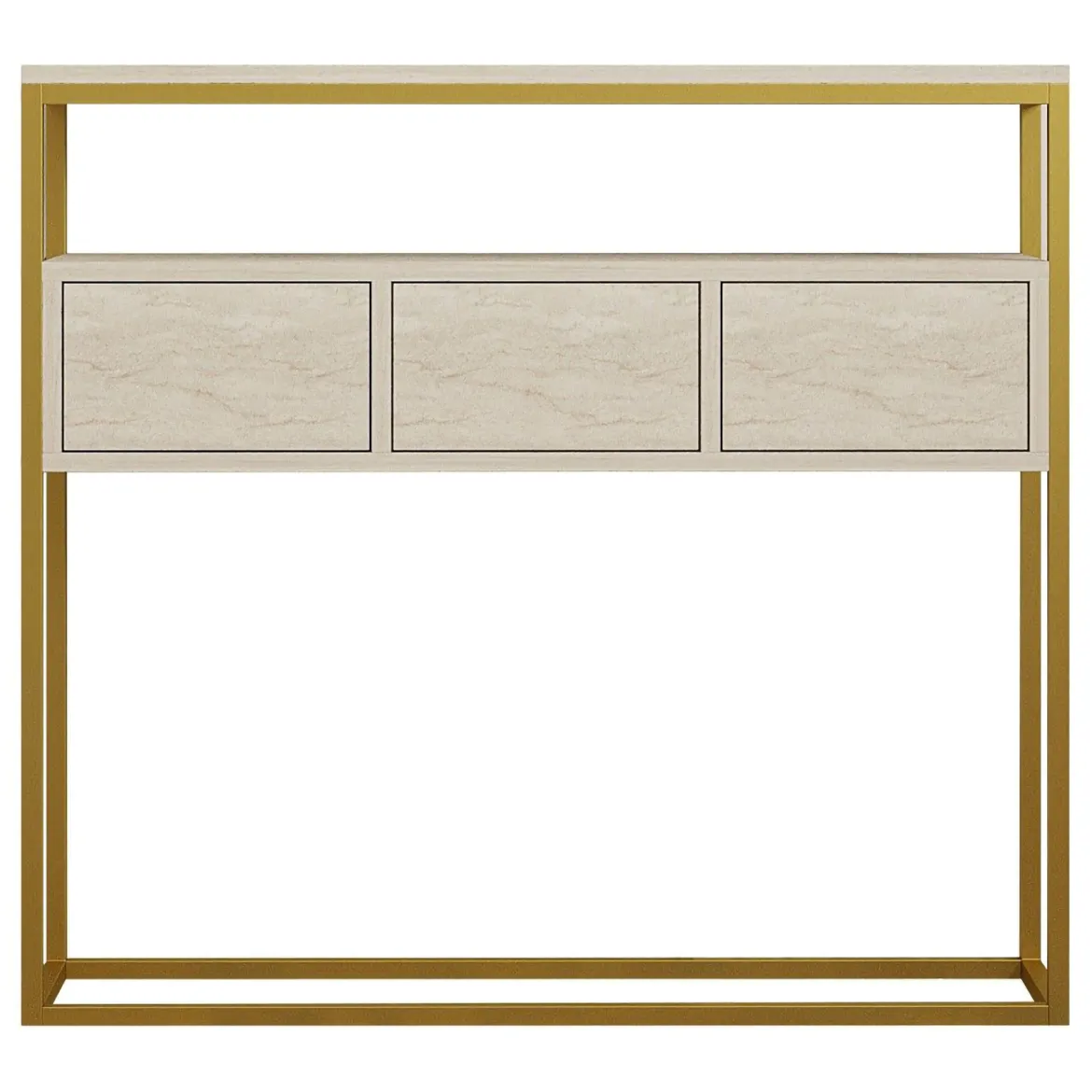 Credenza Beige Marmo oro 4 Vani 3 Ante 90x34x70h cm, Apertura a Ribalta - Gemonio