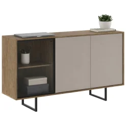 Credenza Beige Marrone Noce 3 Ripiani Apertura Battente 184x40x87h cm, 3 Ante - Capena