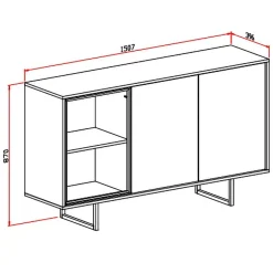 Credenza Beige Marrone Noce 3 Ripiani Apertura Battente 184x40x87h cm, 3 Ante - Terinese