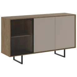 Credenza Beige Marrone Noce 3 Ripiani Apertura Battente 184x40x87h cm, 3 Ante - Terinese