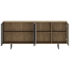 Credenza Beige Marrone Noce 3 Ripiani Apertura Battente 200x40x87h cm, 4 Ante - Rivarone