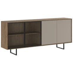 Credenza Beige Marrone Noce 3 Ripiani Apertura Battente 200x40x87h cm, 4 Ante - Malnate
