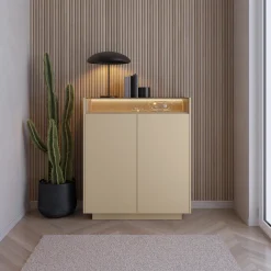 Credenza Beige Marrone 4 Ripiani Apertura Battente 103x40x119h cm, 2 Ante - Halane