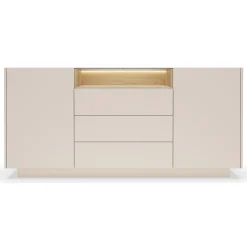 Credenza Beige Marrone Rovere 3 Cassetti 2 Ripiani 176x40x83h cm, Apertura Battente, Scorrevole - Haleli
