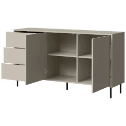 Credenza Beige Nero 3 Cassetti 2 Ripiani 150x39x80h cm, Apertura Battente, Scorrevole - Civezza