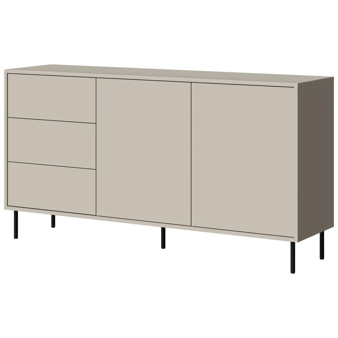 Credenza Beige Nero 3 Cassetti 2 Ripiani 150x39x80h cm, Apertura Battente, Scorrevole - Civezza