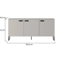 Credenza Beige Nero 3 Cassetti 2 Ripiani 184x40x86h cm, Apertura Battente - Reano