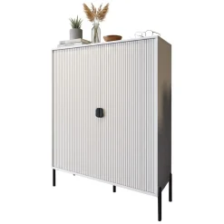 Credenza Beige Nero Cassetti 4 Ripiani 104x40x129h cm, Apertura Battente - Wallis