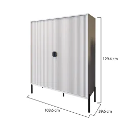 Credenza Beige Nero Cassetti 4 Ripiani 104x40x129h cm, Apertura Battente - Wallis