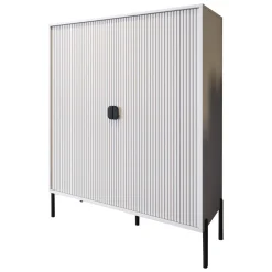 Credenza Beige Nero Cassetti 4 Ripiani 104x40x129h cm, Apertura Battente - Wallis