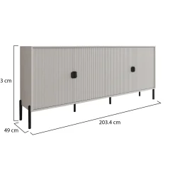 Credenza Beige Nero Cassetti Ripiani 203x49x83h cm, Apertura Battente - Parenti