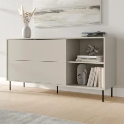 Credenza Beige Nero 2 Ripiani Apertura a Ribalta 150x39x75h cm, 2 Ante - Cogoleto