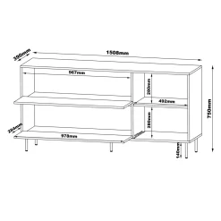 Credenza Beige Nero 2 Ripiani Apertura a Ribalta 150x39x75h cm, 2 Ante - Cogoleto