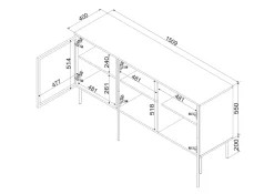 Credenza Beige Nero 3 Ripiani Apertura Battente 150x40x75h cm, 3 Ante - Conzano