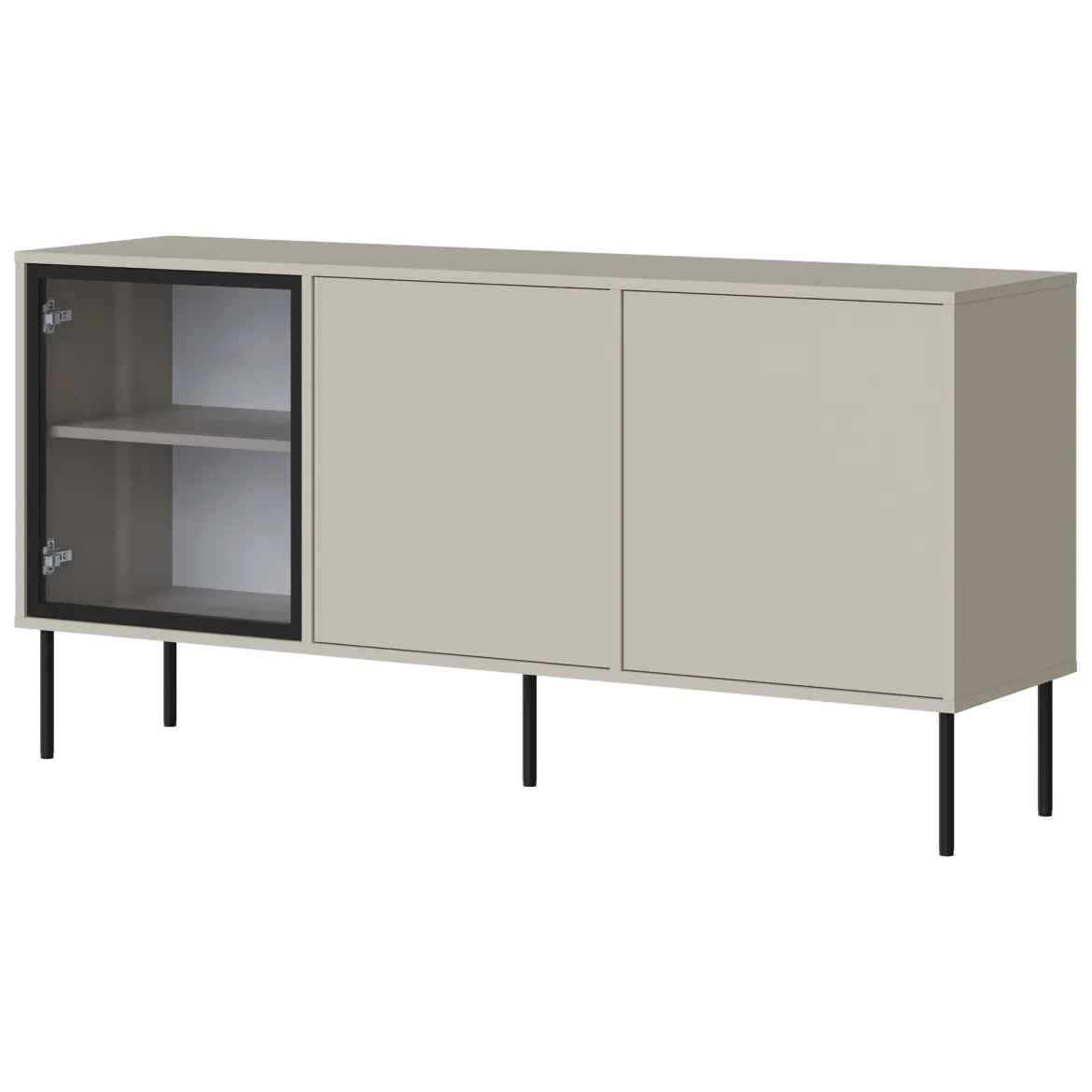 Credenza Beige Nero 3 Ripiani Apertura Battente 150x40x75h cm, 3 Ante - Conzano